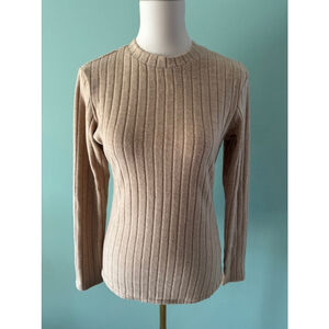 Women's EKOUAER Beige Ribbed Long Sleeve Top Size M